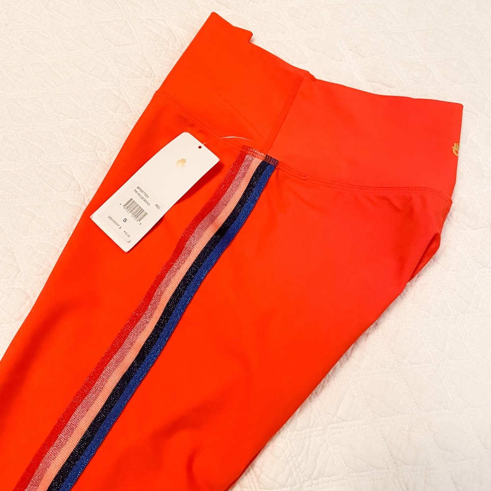Spiritual Gangster Bright Red Leggings with Multicolor Side Stripe